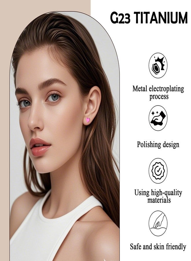 BLISI Titanium Heart Earrings 20G Hypoallergenic Pink Heart Studs for Sensitive Ears Screw on Flat Back Nap Earrings, Cute Classic Jewelry Present for Women & Men - Image 3